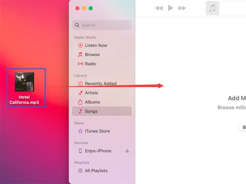 Dra musikk inn i iTunes Songs-mappen (trinn 2)